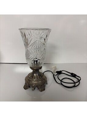 Shannon Crystal Table Lamp SilverTone Base 42781 Electric Made in Poland Vintage